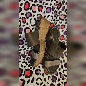 Donald J Pliner Shera Sandals Womens Metallic Two Strap Cork Wedge Platform sz 8